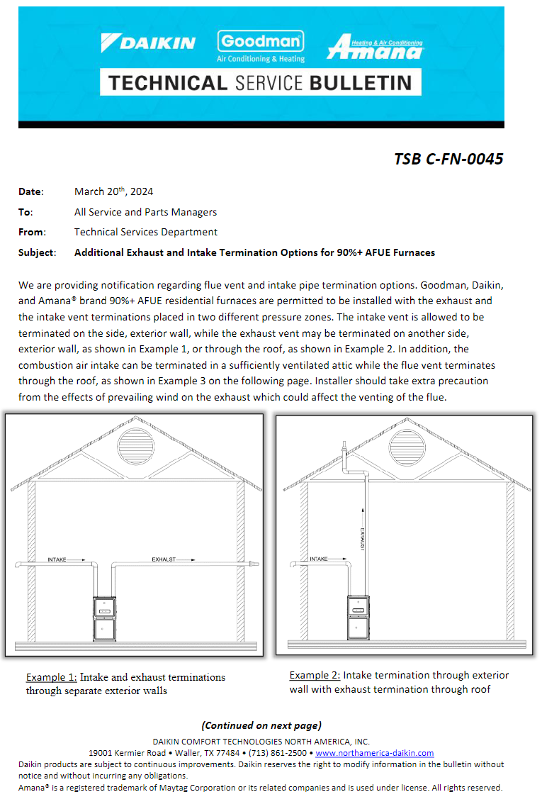 TSB CFN0045 Additional Exhaust and Intake Termination Options for 90